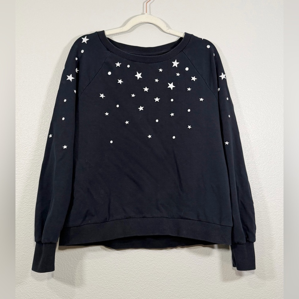 Billy T Sweatshirt Crew Navy Blue Patriotic Embroidered Star America Women Small